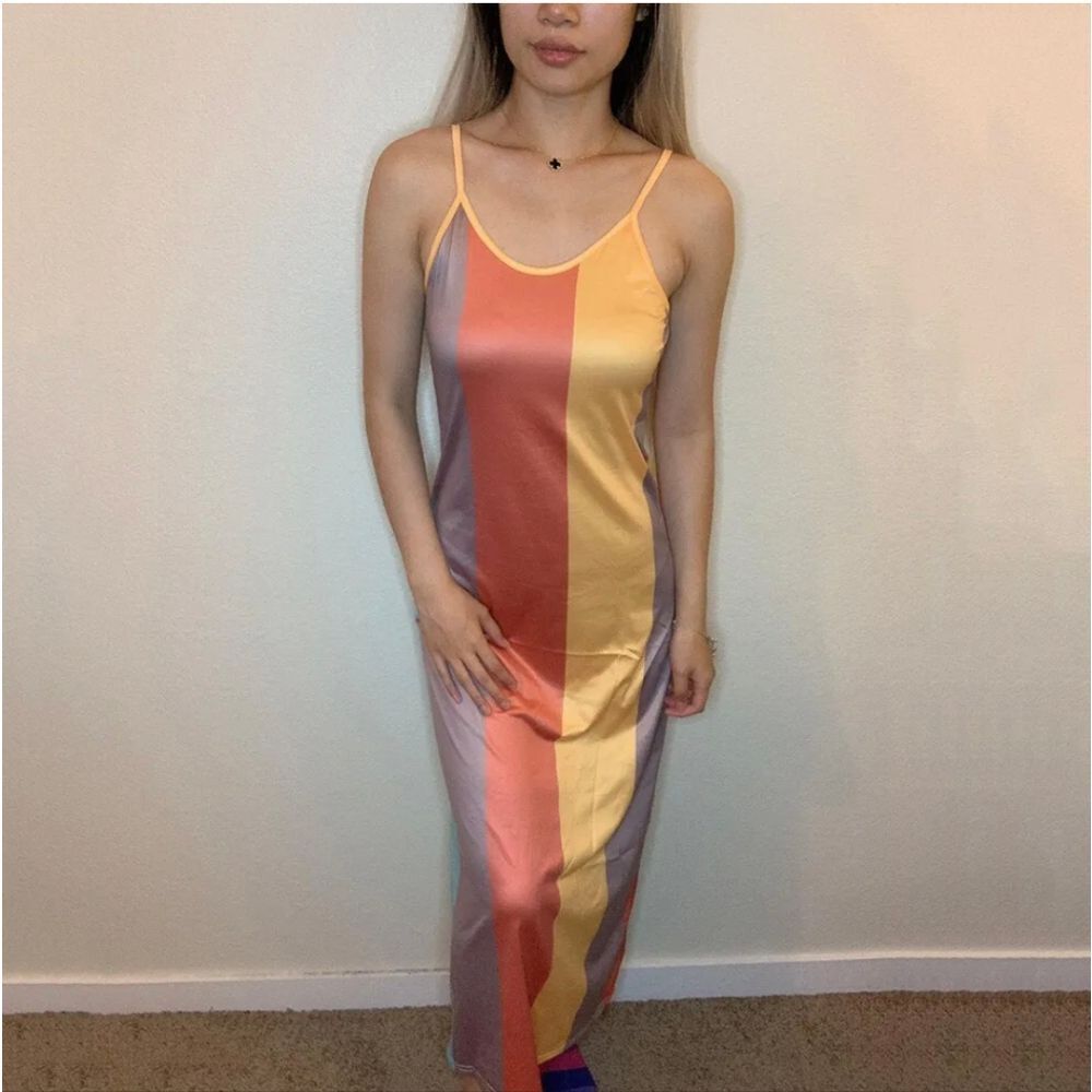 Women's Summer Gradient Long Rainbow Maxi Dress Ladies Boho Holiday Beach Party